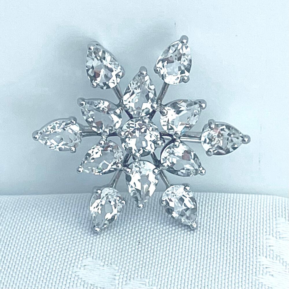 Brooch Pendant Vtg Sterling Silver CZ Starburst Snowflake Star 925